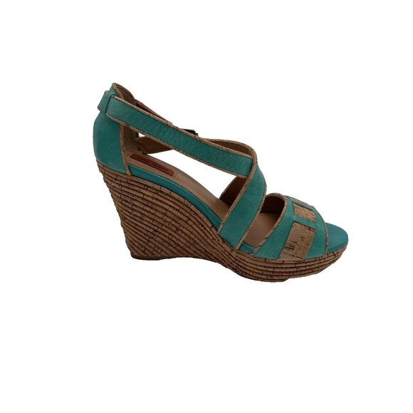 Miz Mooz Kenya Platform Leather Wedge Heel Peep Toe Sandals size 7.5 Cork - Picture 10 of 16